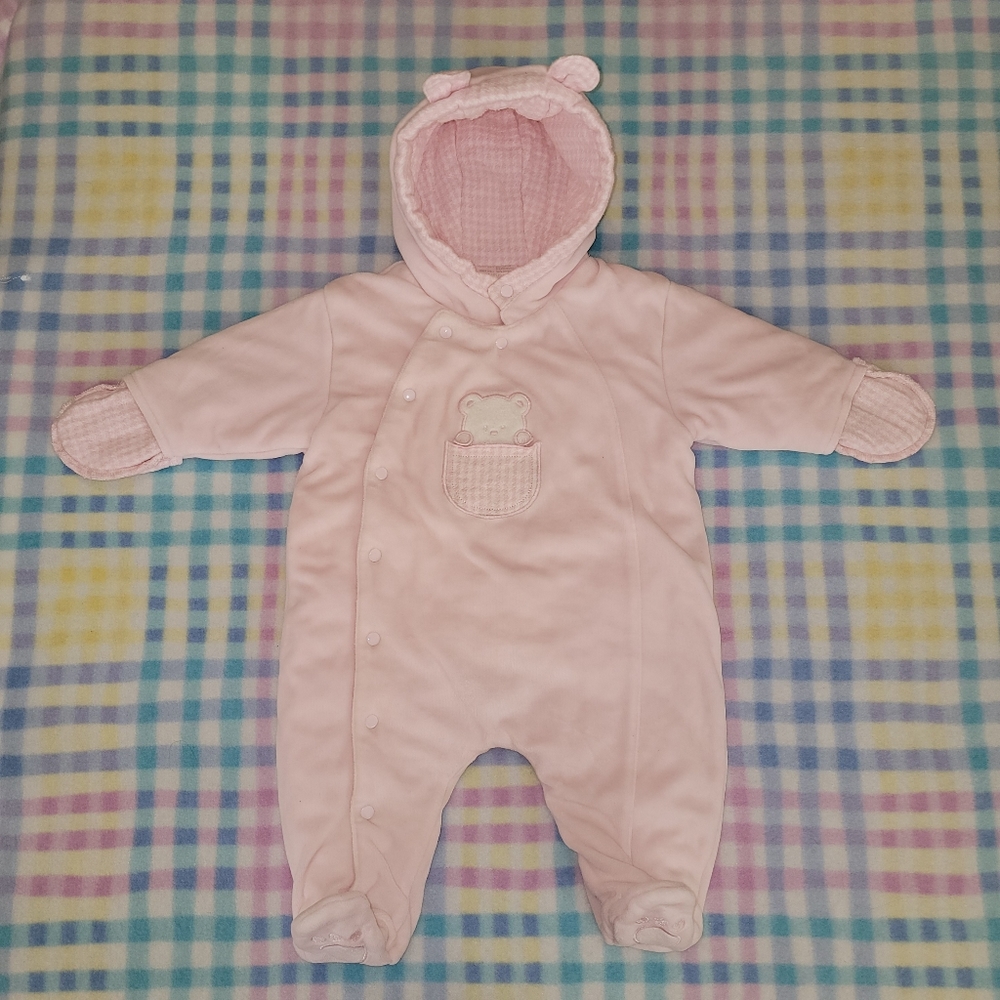 MINIBASIX ♡ Sweet Vintage Pink 'n White Baby Girl Velvet Teddy Bear Bunting 0-3M - Picture 3 of 17